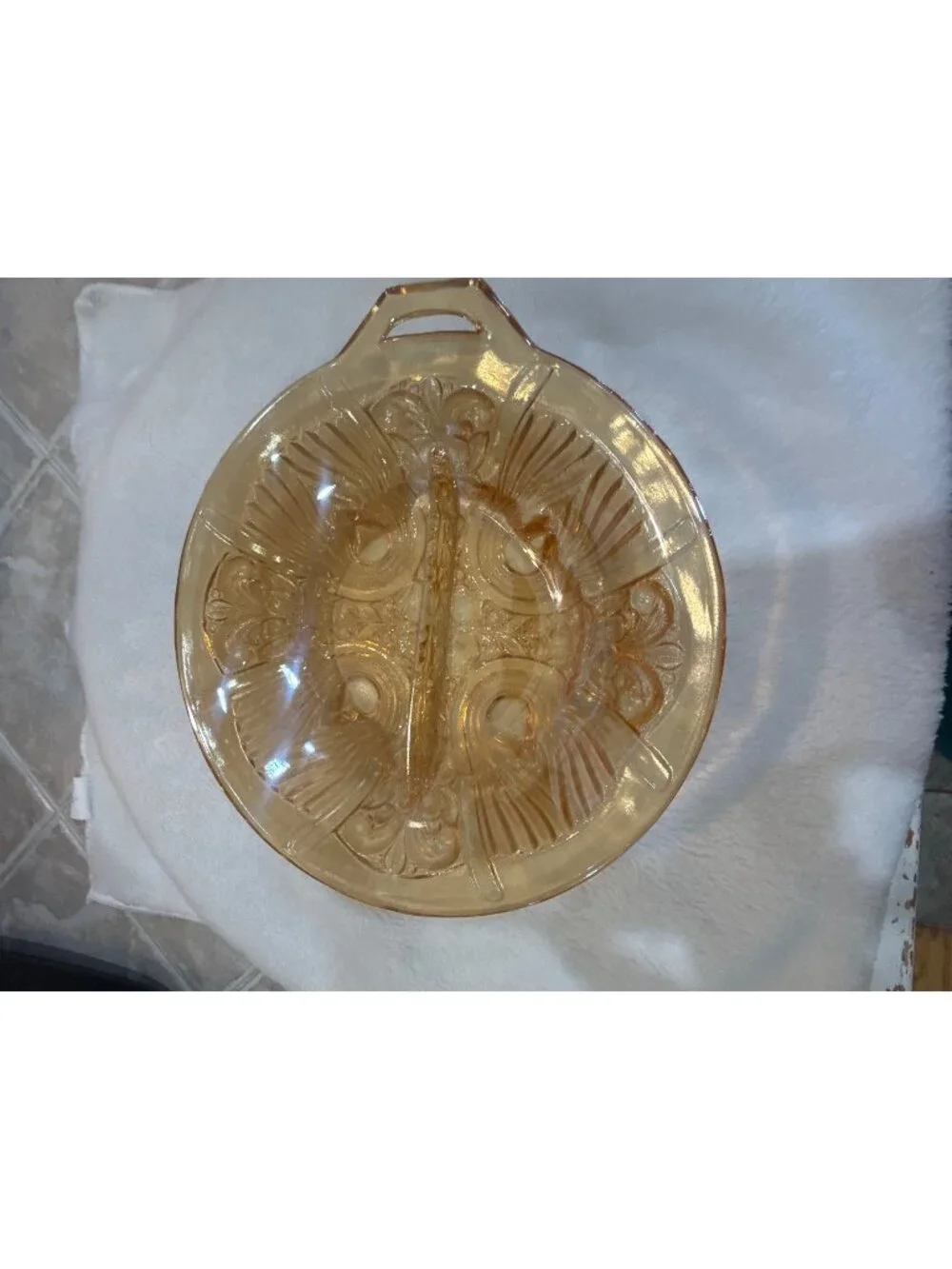 vintage Indiana Glass Killarney Marigold Carnival Glass Divided Relish Dish